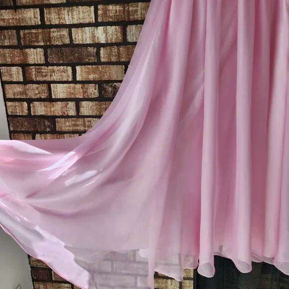 Alyce Paris Cosmo Pink Chiffon Strapless Prom Dress Gold Sequin Bodice Size 14 - Picture 3 of 7